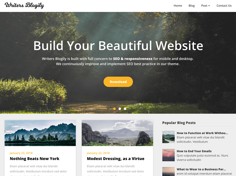 Writers Blogily WordPress theme can be downloaded for free