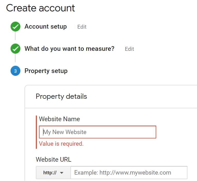 enter in the name of your site as well as the URL that you want to start tracking