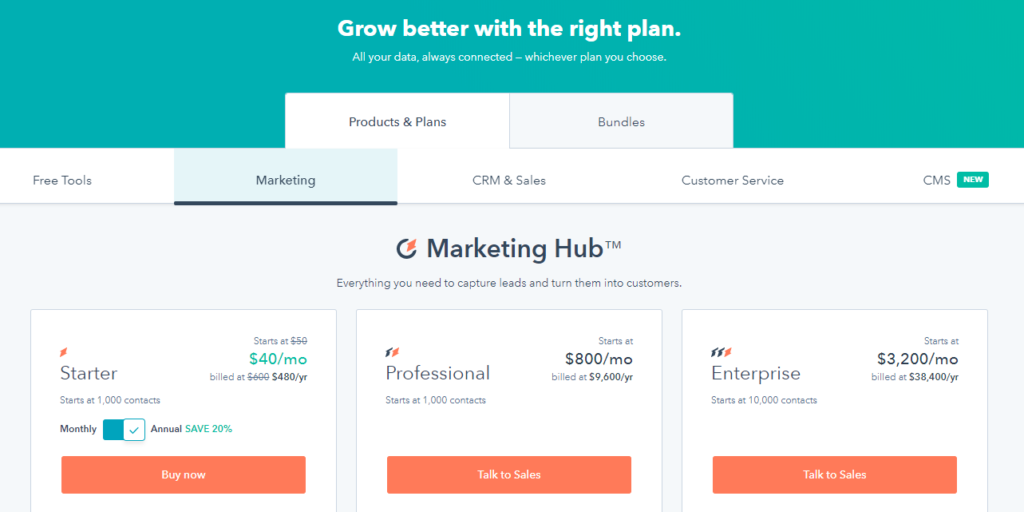 Pricing for HubSpot. Use the coupon code to save money.