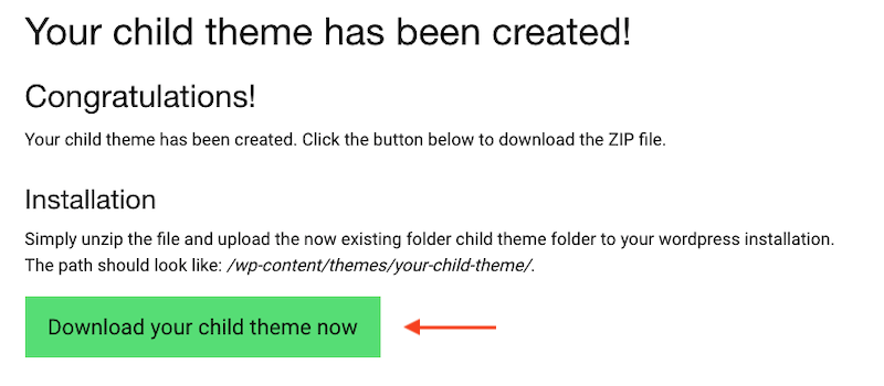 How to set up a child theme in WordPress with a child theme generator img 4