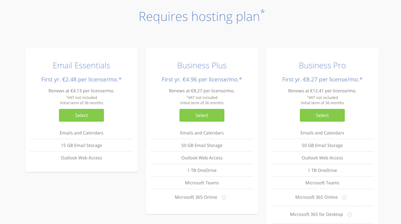 Bluehost offer email pricing