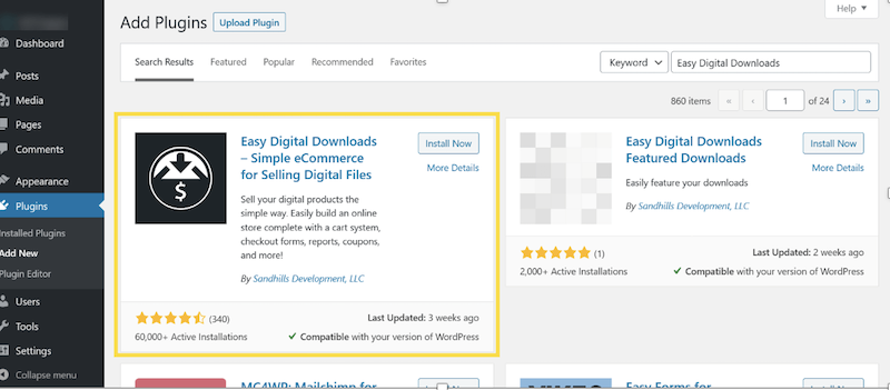 Install and Activate the Easy Digital Downloads Plugin