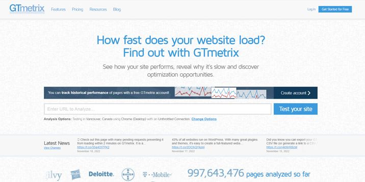 GTmetrix-homepage