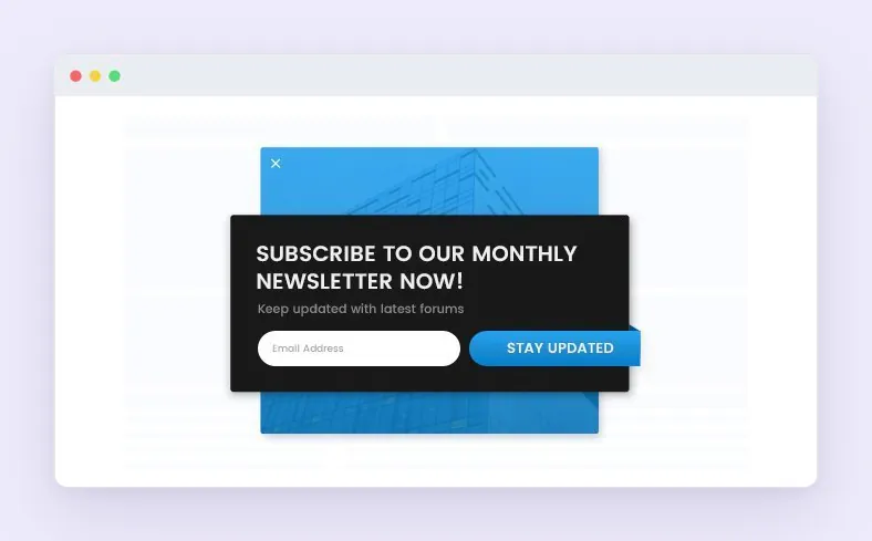 Convert Pro newsletter opt-in popup displayed over a web page.