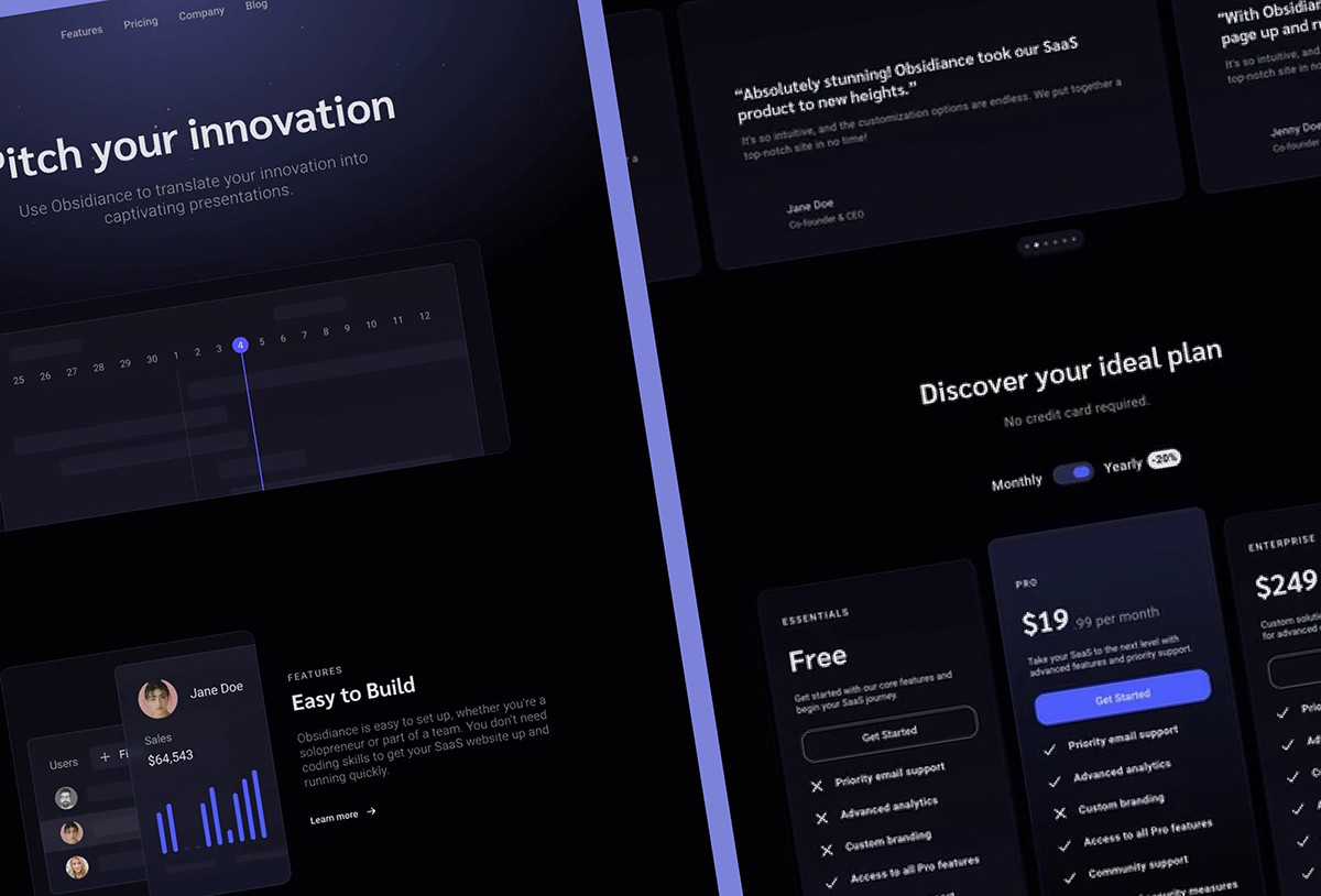 Obsidiance — SaaS Website Template Preview Image 2